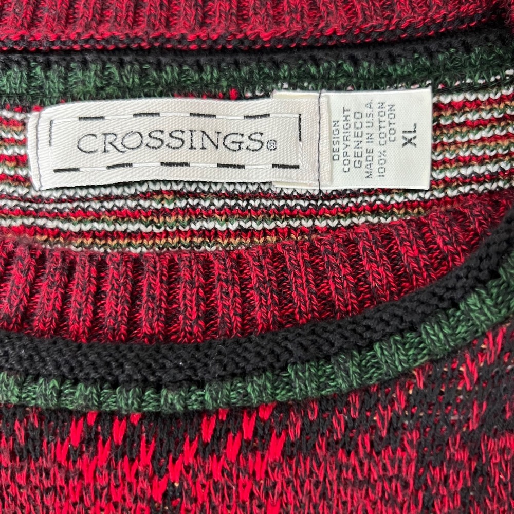 Crossings Christmas Men's Plaid Golf Fair‎ SweaterXLRed Black Green Knit Crew - Picture 7 of 9